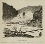 Ambatomafana : chute sur le Maningory reliant le lac Alaotra et l'océan Indien / M.C. Mayor [del.]. - Paris : Société des Missions évangéliques, 1933. - 1 dess. (ill. de livre) : grav., en noir ; 11 x 11,5 cm (im.), 25 x 16 cm (f.).<br />
Dans : "Un ...