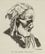 Un type arabe, Côte Ouest / M.C. Mayor [del.]. - Paris : Société des Missions évangéliques, 1933. - 1 dess. (ill. de livre) : grav., en noir ; 10,5 x 9 cm (im.), 25 x 16 cm (f.).<br />
Dans : "Un petit continent : Madagascar" / H. Rusillon, 2e éd., ...